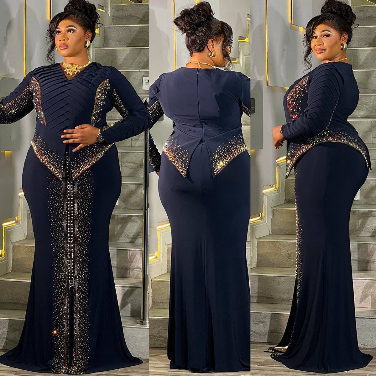 Rhinestone Detail mixed Lycra Dress