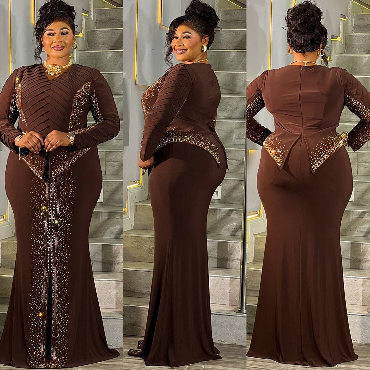 Rhinestone Detail mixed Lycra Dress